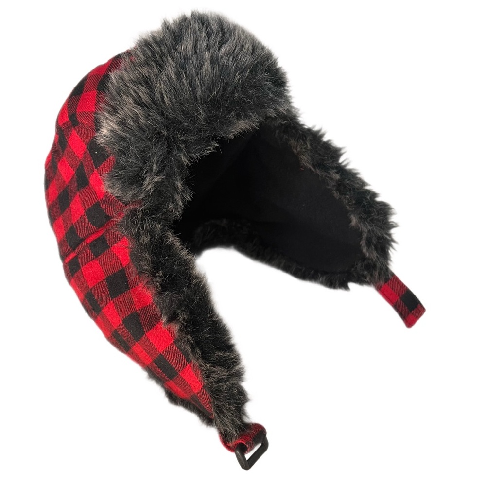 Boys 8-16 Red and Black Buffalo check trappers hat